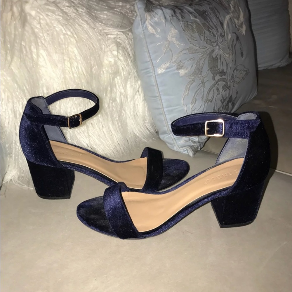Black heel velvet blue heels